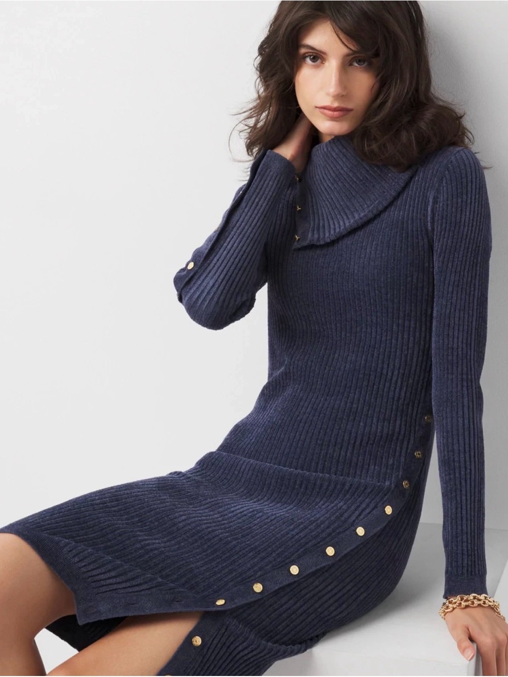 White House Black Market Chenille Button Trim Sweater Dress